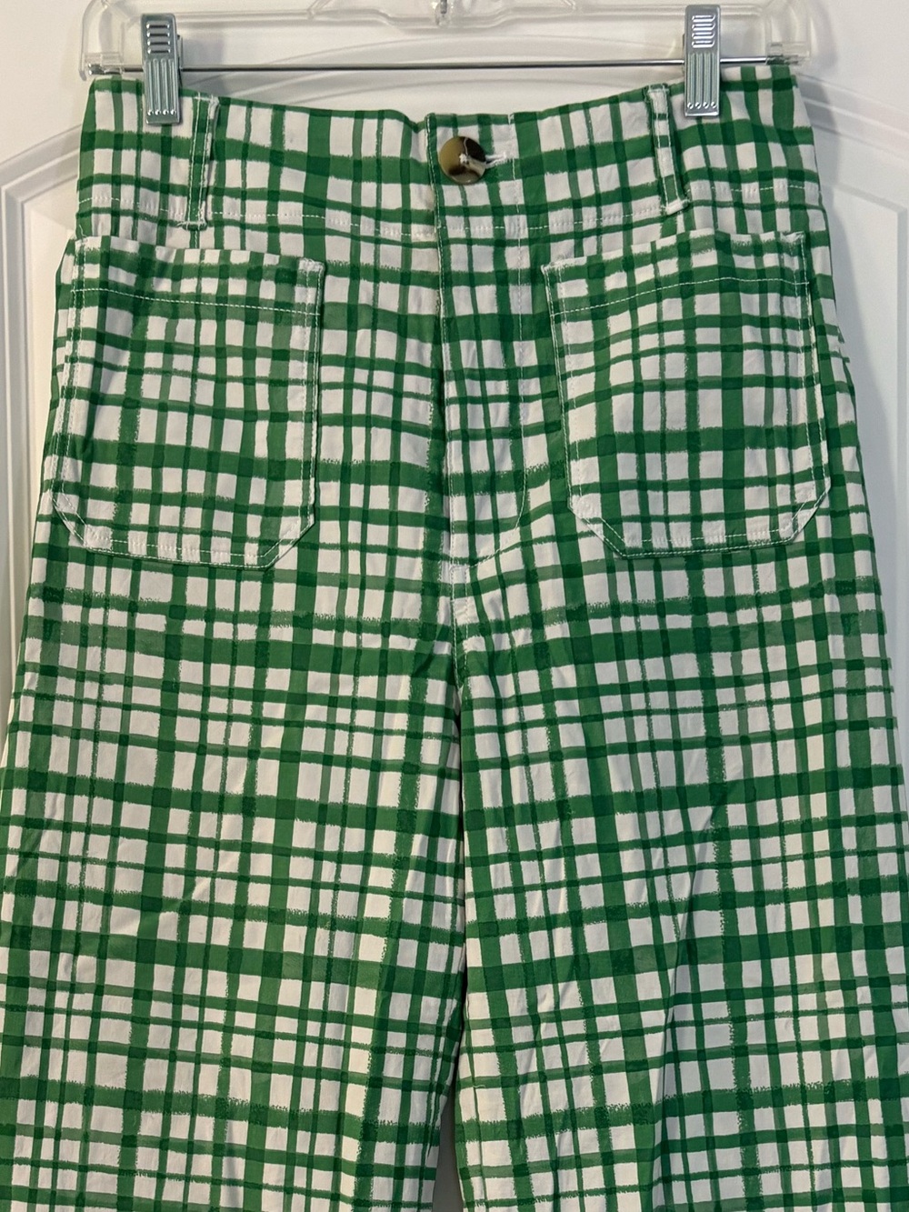 Pilcro Colette Green and White Plaid Wide-Leg Pants - size 28 - Picture 2 of 6